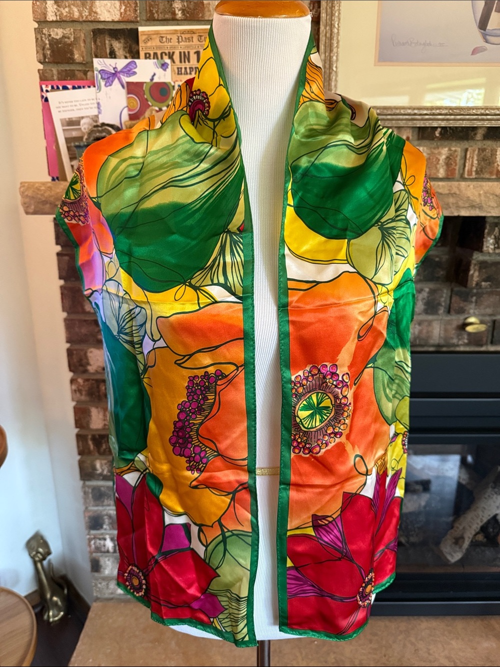 TALBOTS 100% Silk bright-colored embellished scarf. Beautiful!!